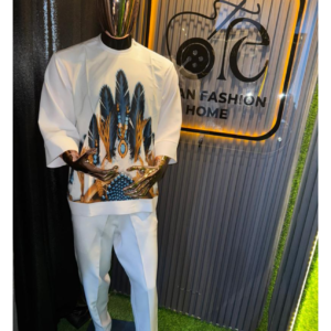 White Crepe Three-Quarter T-Shirt & Trousers Set