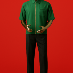 Emerald Green Crepe Zip Shirt & Black Trousers Set