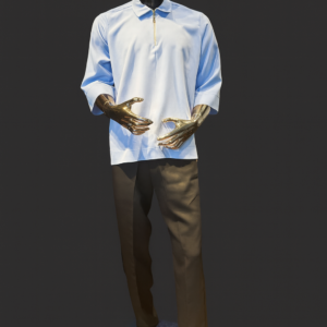 Sky Blue Crepe Half-Zip Shirt & Black Trousers Set