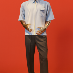 Ash Grey Crepe Zip Shirt & Black Trousers Set